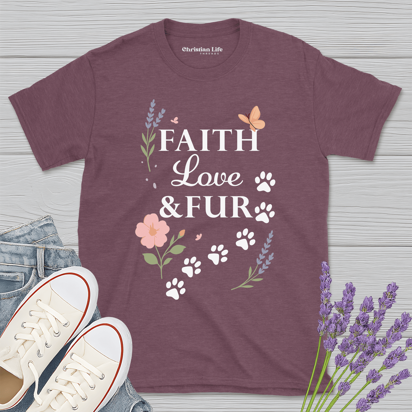Faith Love & Fur Heather Tee - Christian Apparel | Christian Life Threads