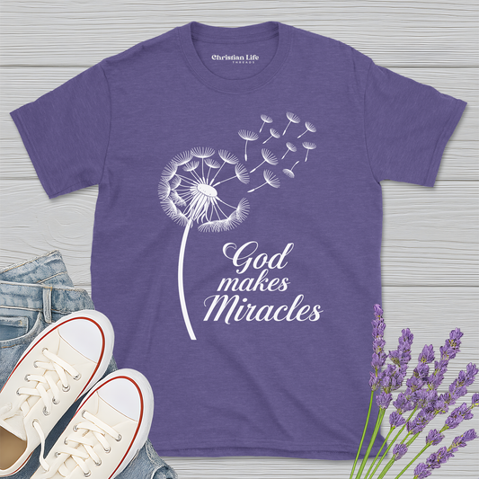 God Makes Miracles Dandelion Heather Tee