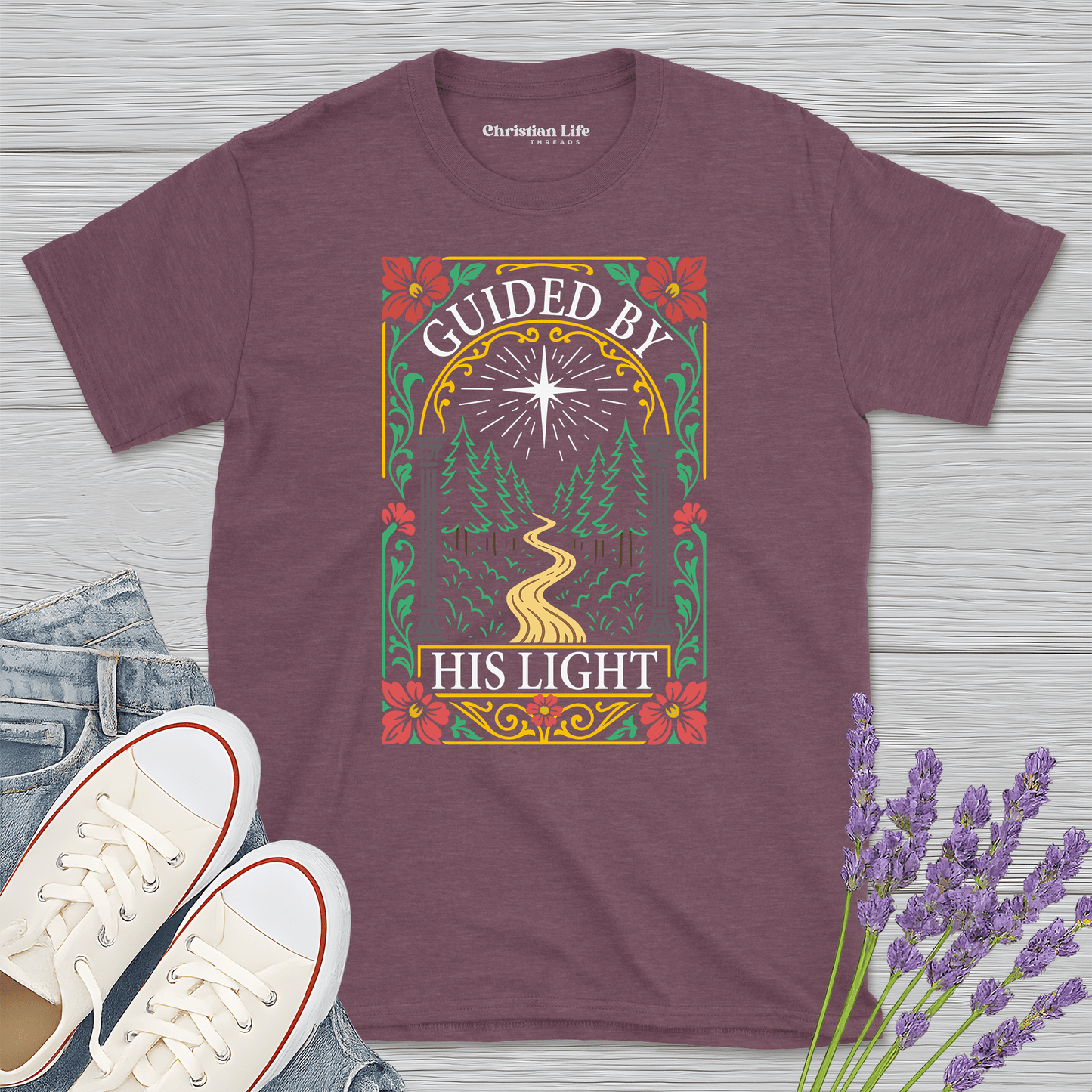 Guided By His Light Heather Tee - Christian Apparel | Christian Life Threads