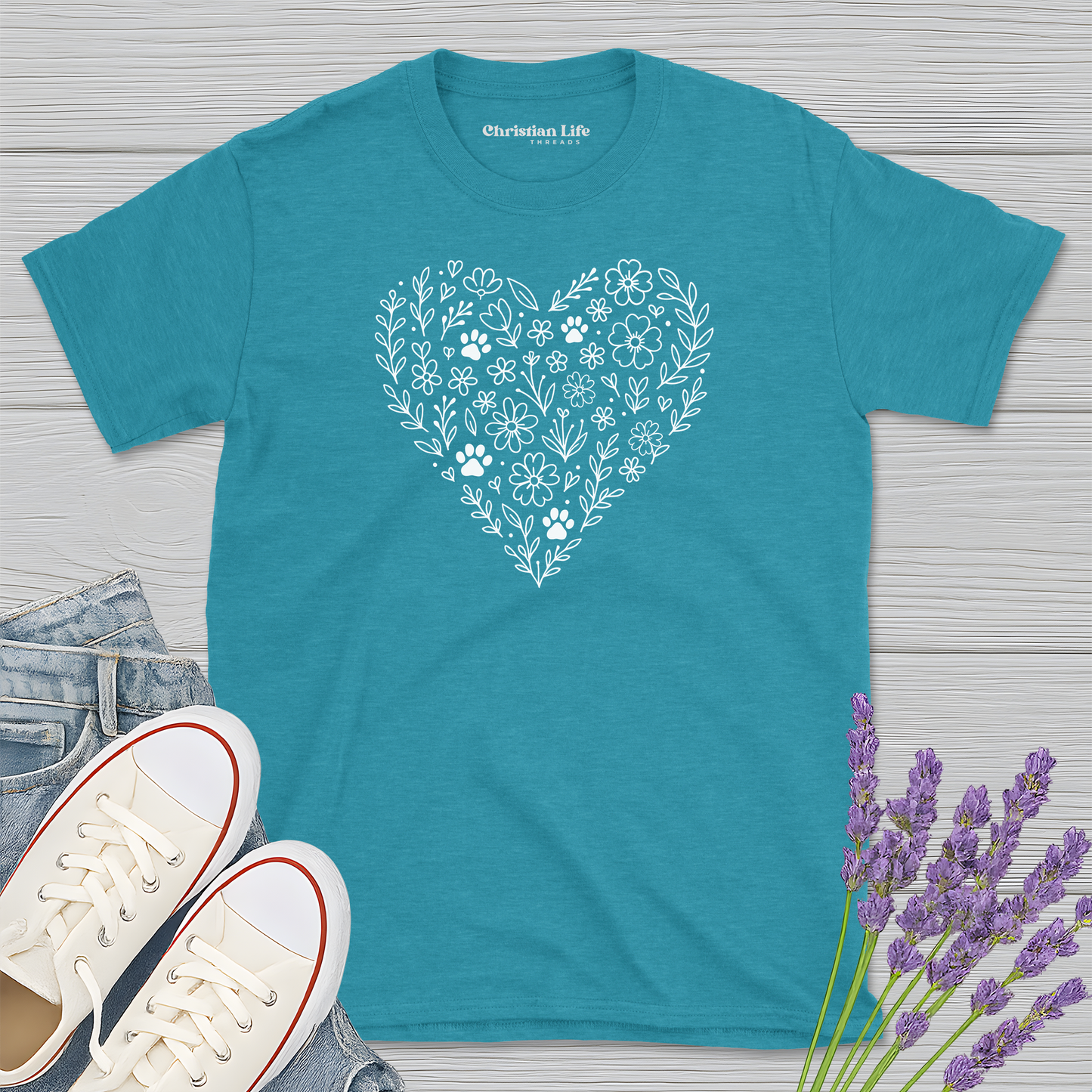 Heart The Flowers & Dogs Heather Tee