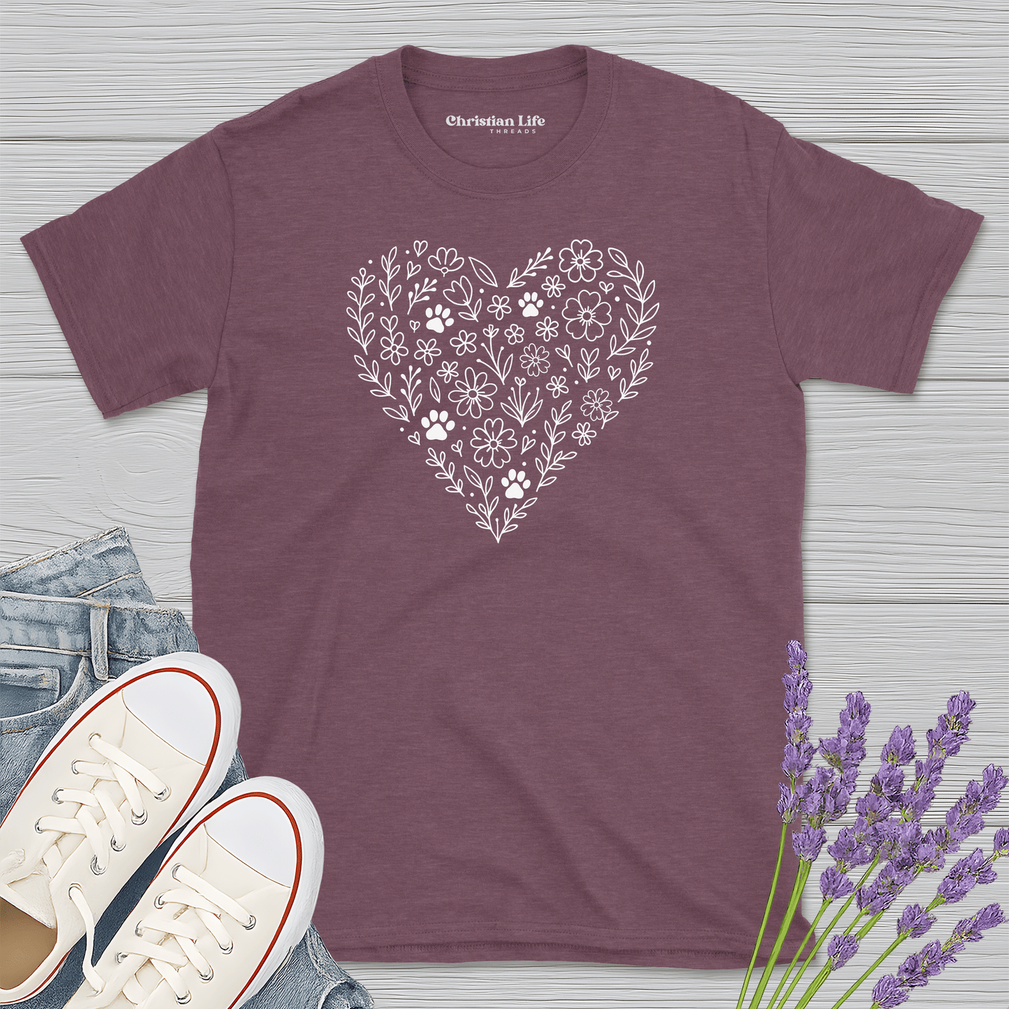 Heart The Flowers & Dogs Heather Tee - Christian Apparel | Christian Life Threads