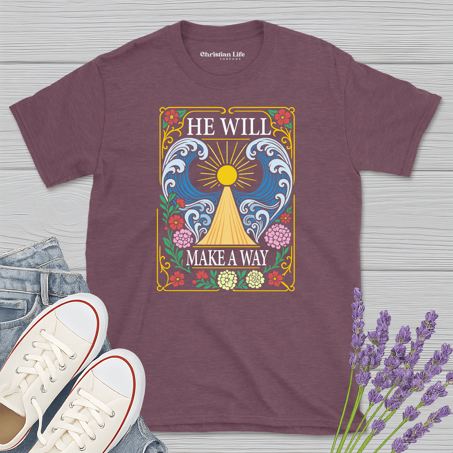 He Will Make A Way Heather Tee - Christian Apparel | Christian Life Threads