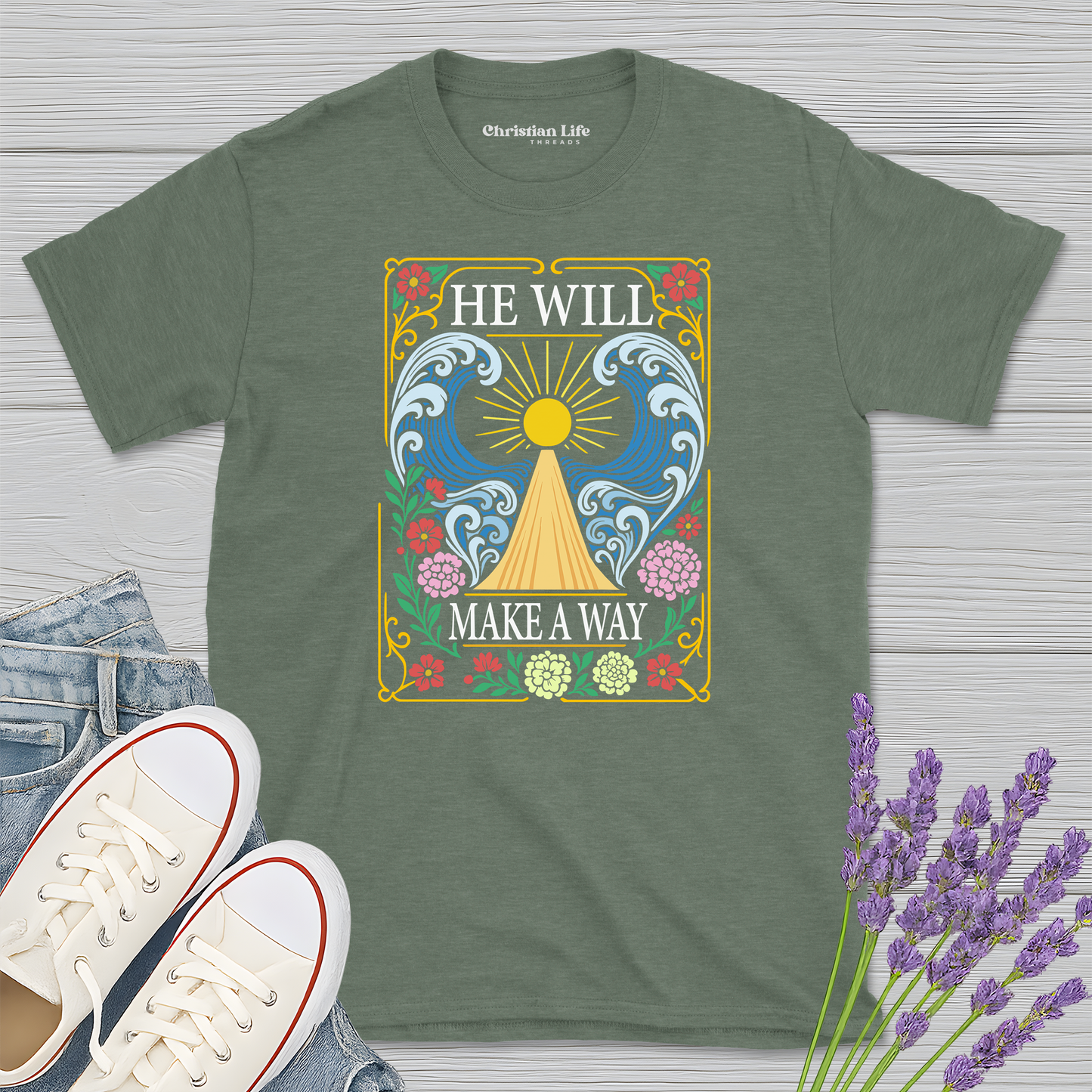 He Will Make A Way Heather Tee
