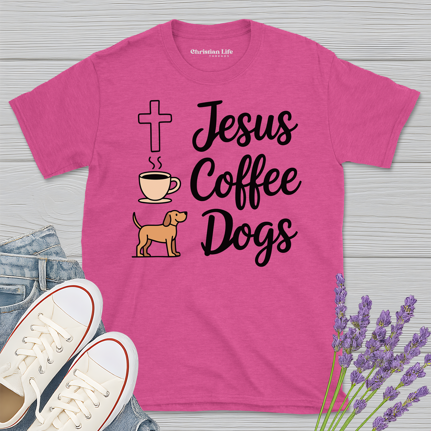 Jesus Coffee Dogs Heather Tee