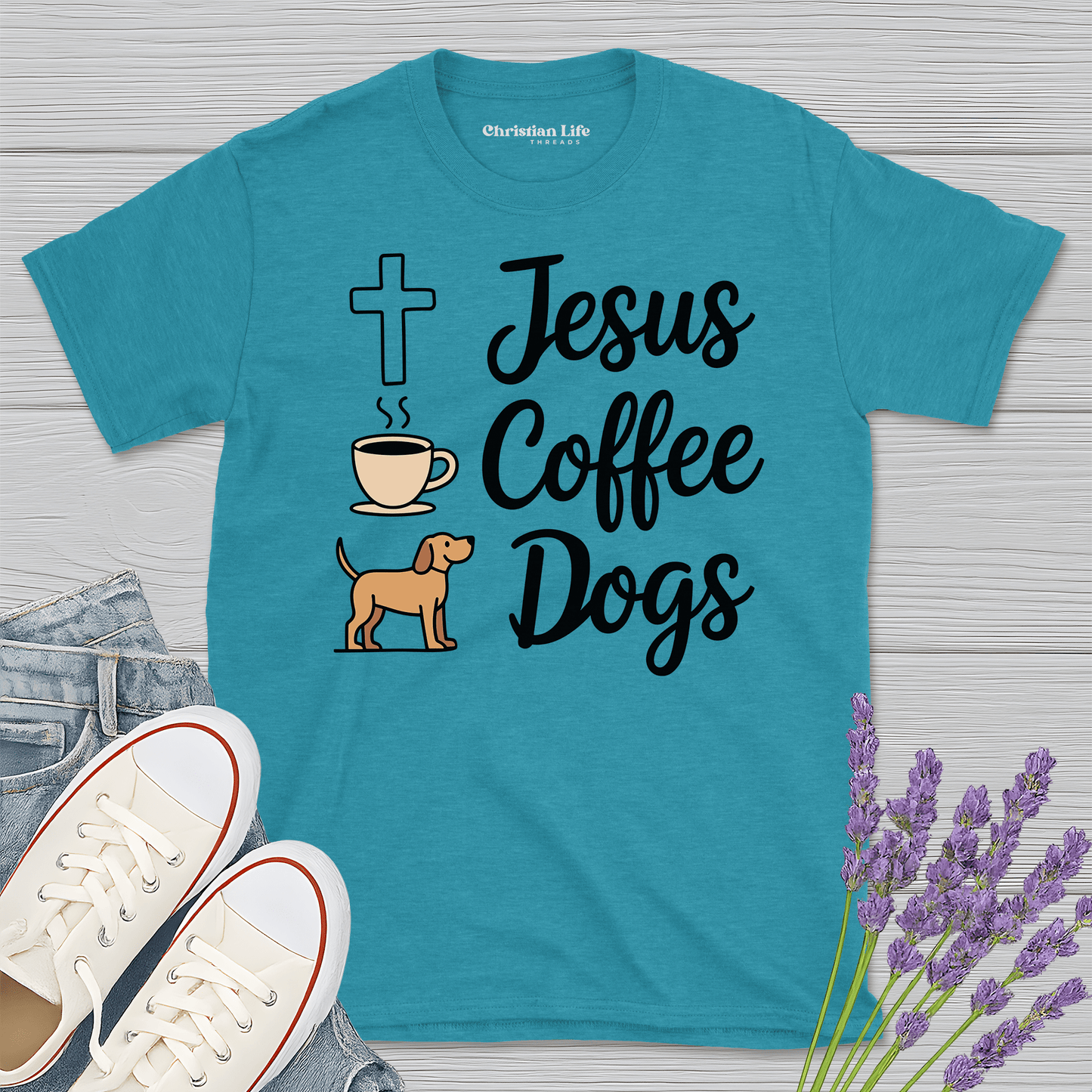 Jesus Coffee Dogs Heather Tee - Christian Apparel | Christian Life Threads