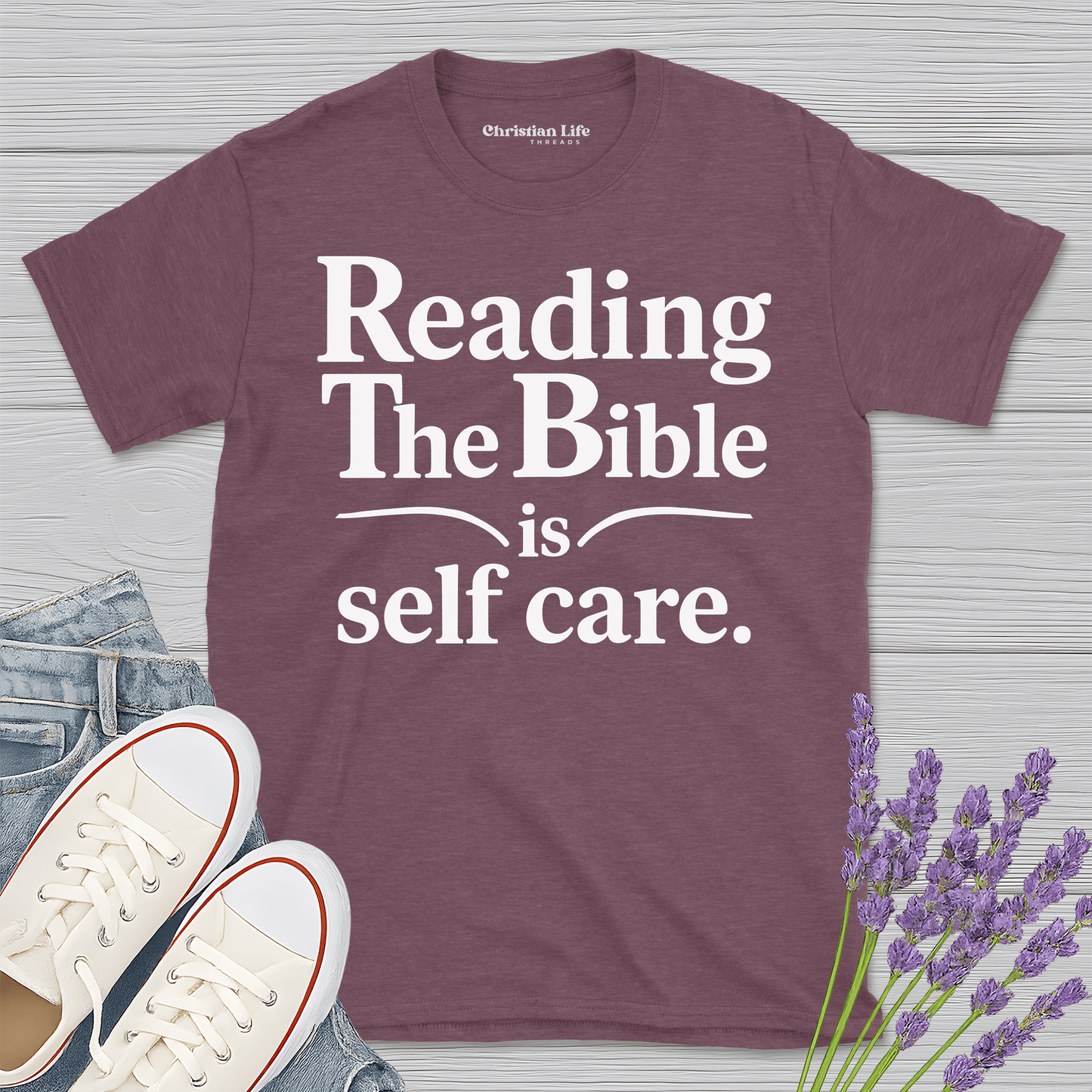 Reading The Bible Is Self Care Heather Tee - Christian Apparel | Christian Life Threads