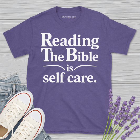 Reading The Bible Is Self Care Heather Tee - Christian Apparel | Christian Life Threads