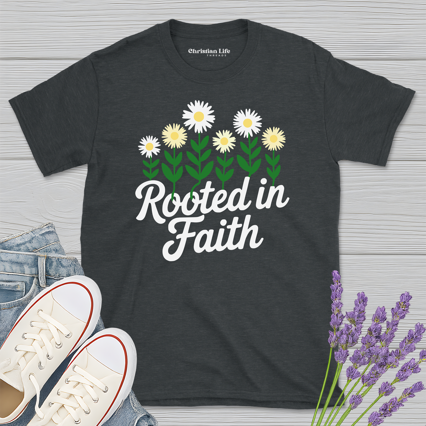 Rooted In Faith Daises Heather Tee