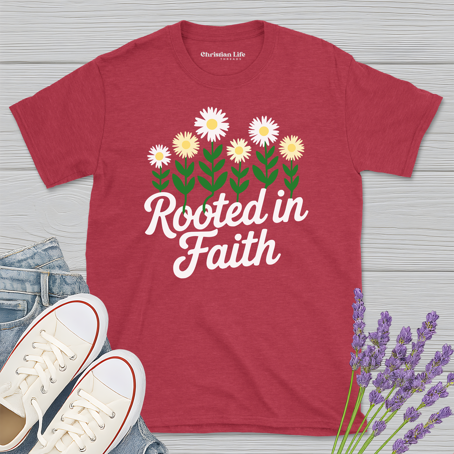 Rooted In Faith Daises Heather Tee
