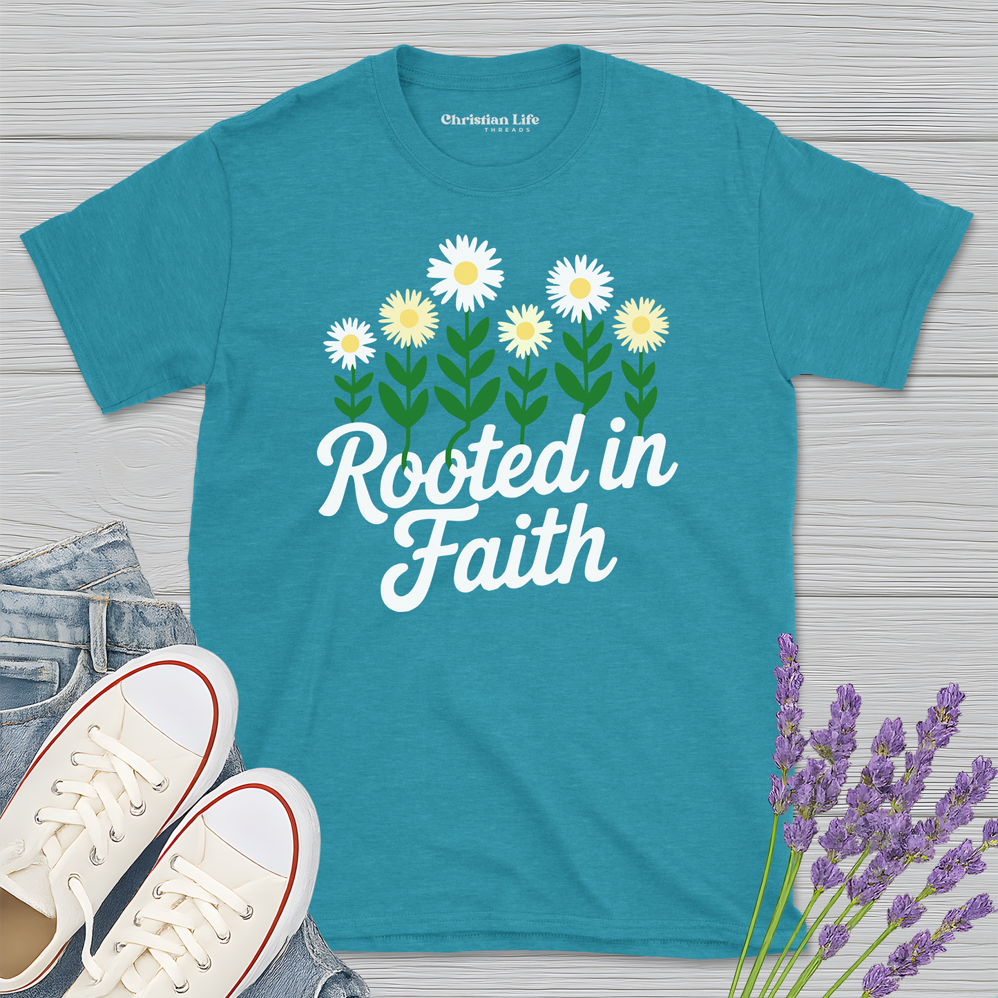 Rooted In Faith Daises Heather Tee