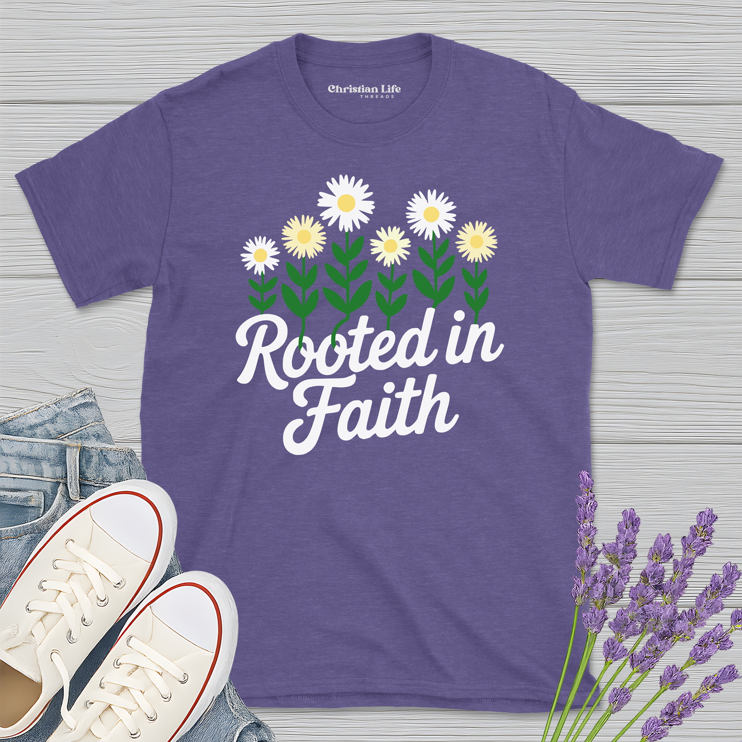 Rooted In Faith Daises Heather Tee