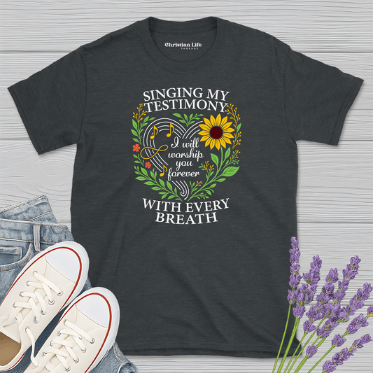 Singing My Testimony Sunflower Heather Tee - Christian Apparel | Christian Life Threads