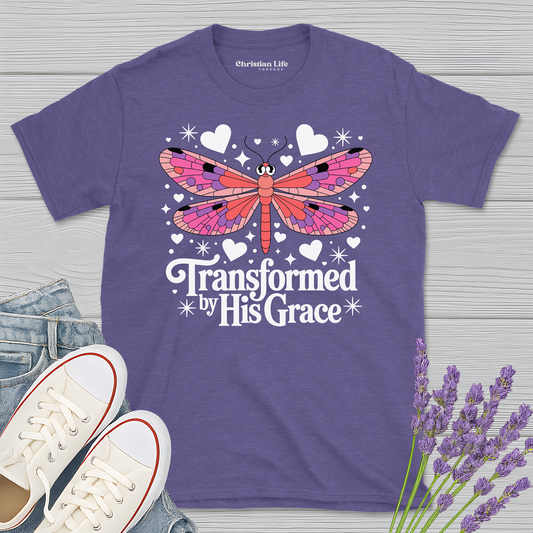 Transformed By His Grace Dragonfly Heather Tee