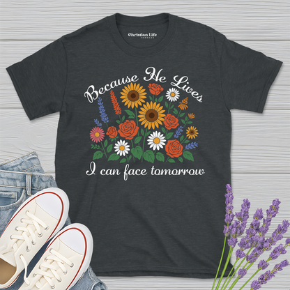 Because He Lives Boquet Heather Tee