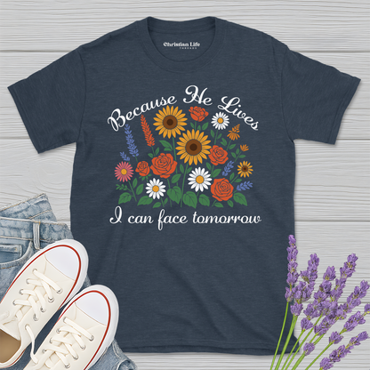Because He Lives Boquet Heather Tee