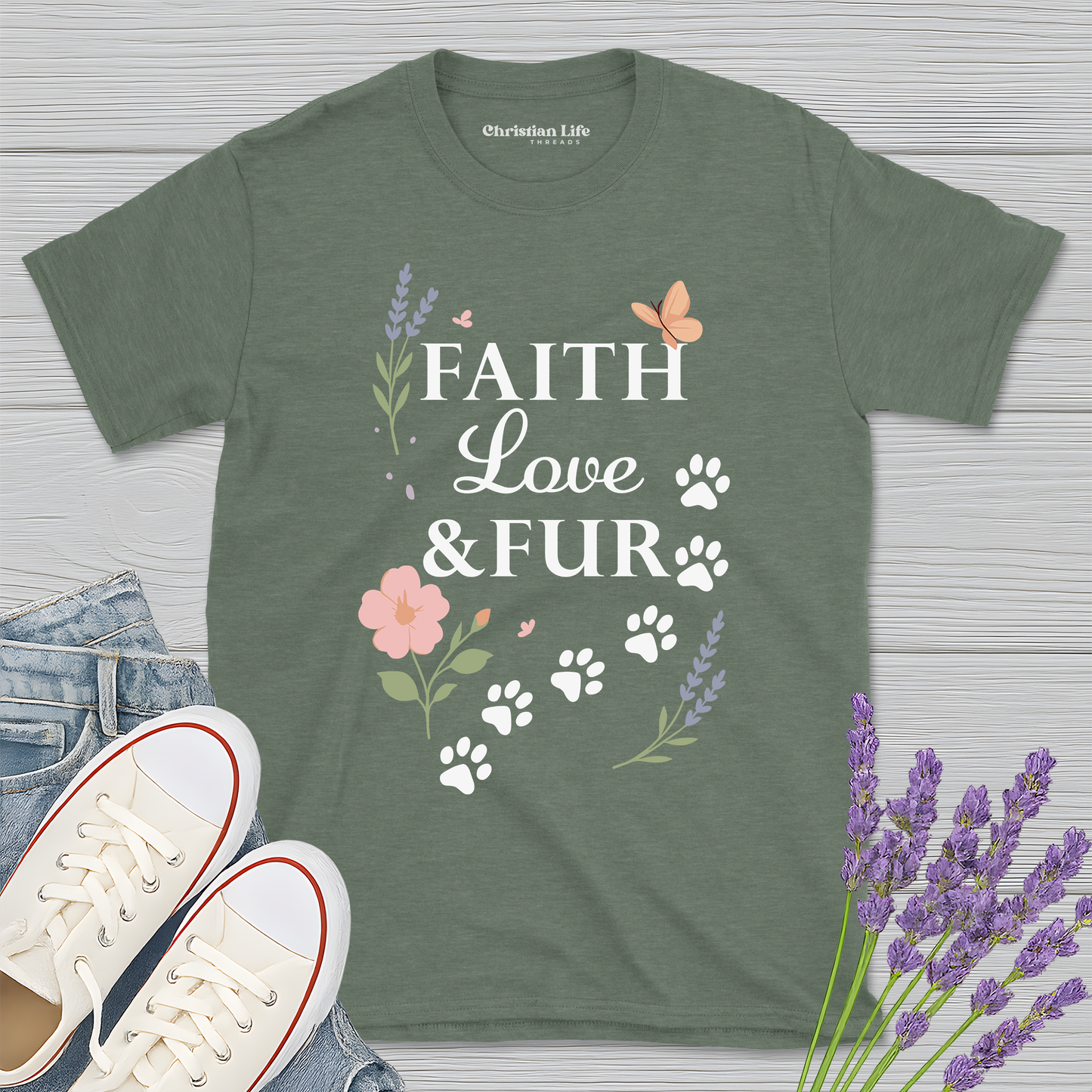 Faith Love & Fur Heather Tee