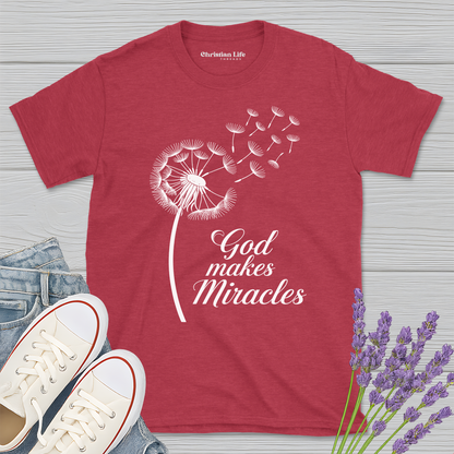 God Makes Miracles Dandelion Heather Tee