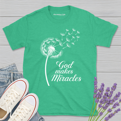 God Makes Miracles Dandelion Heather Tee