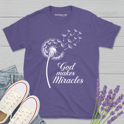 God Makes Miracles Dandelion Heather Tee