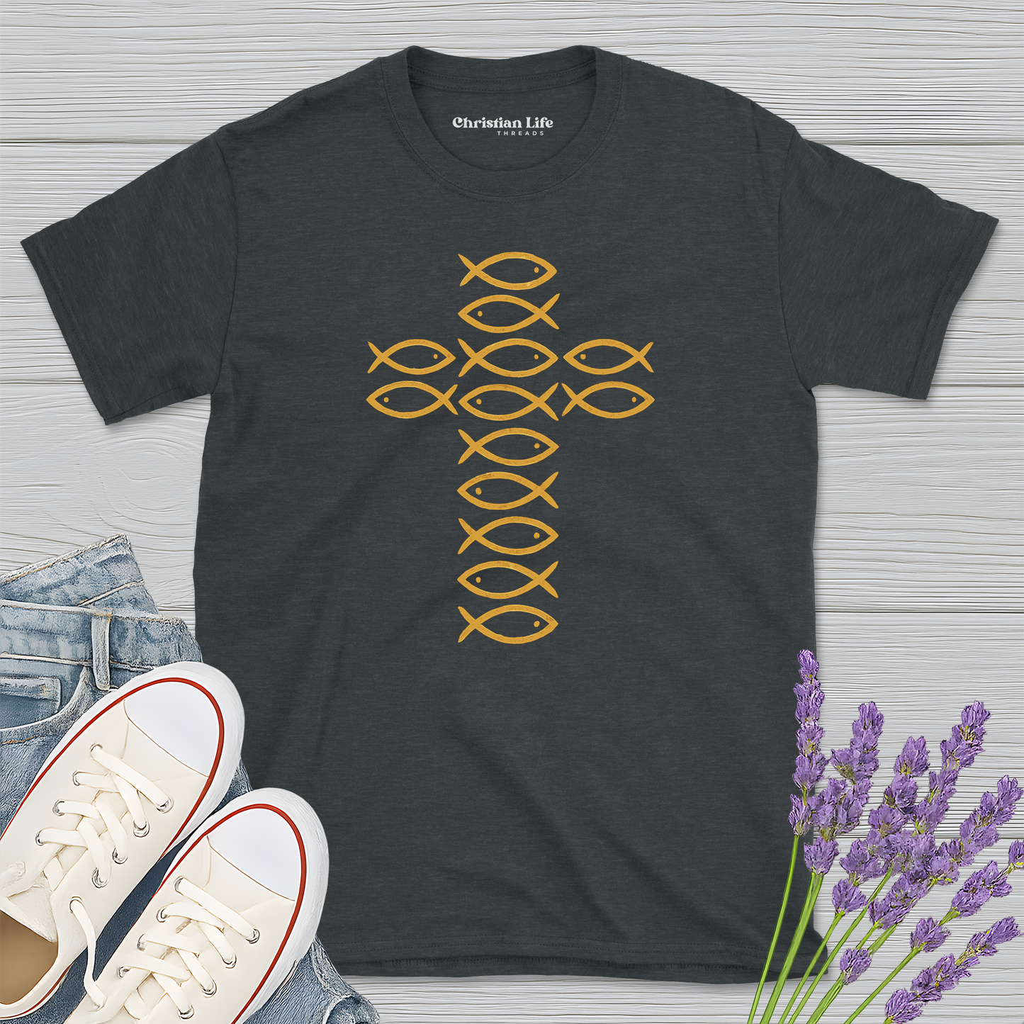 Ichthys Fish Cross Heather Tee