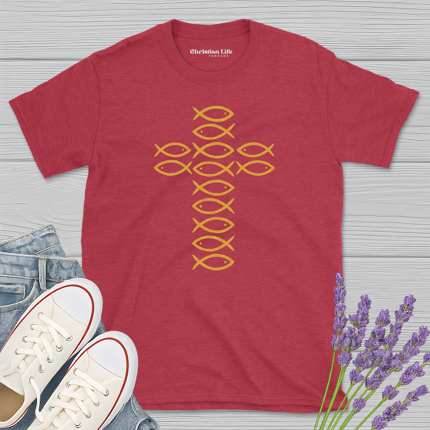 Ichthys Fish Cross Heather Tee