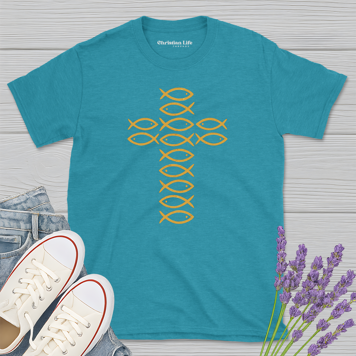 Ichthys Fish Cross Heather Tee