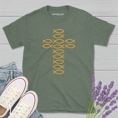 Ichthys Fish Cross Heather Tee