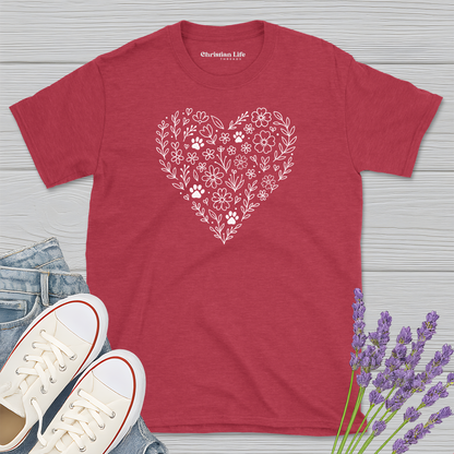 Heart The Flowers & Dogs Heather Tee