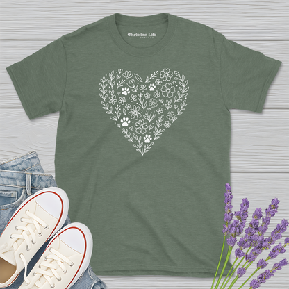 Heart The Flowers & Dogs Heather Tee