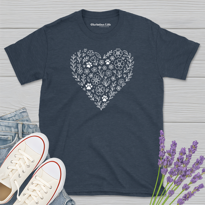 Heart The Flowers & Dogs Heather Tee