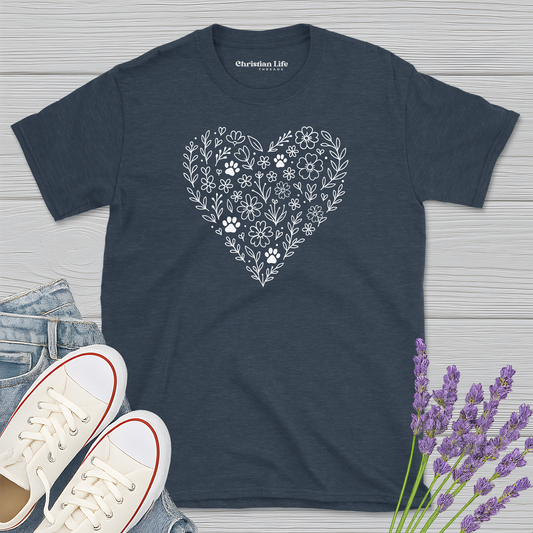 Heart The Flowers & Dogs Heather Tee