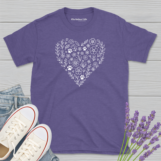 Heart The Flowers & Dogs Heather Tee