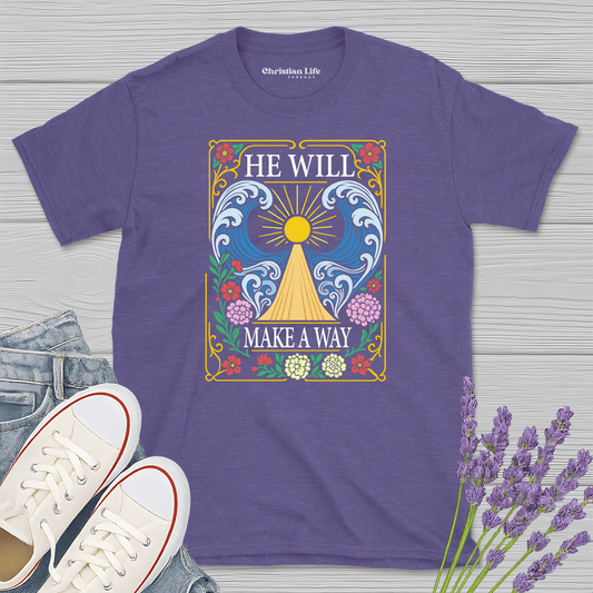 He Will Make A Way Heather Tee - Christian Apparel | Christian Life Threads