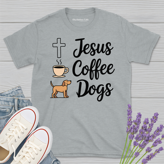 Jesus Coffee Dogs Heather Tee