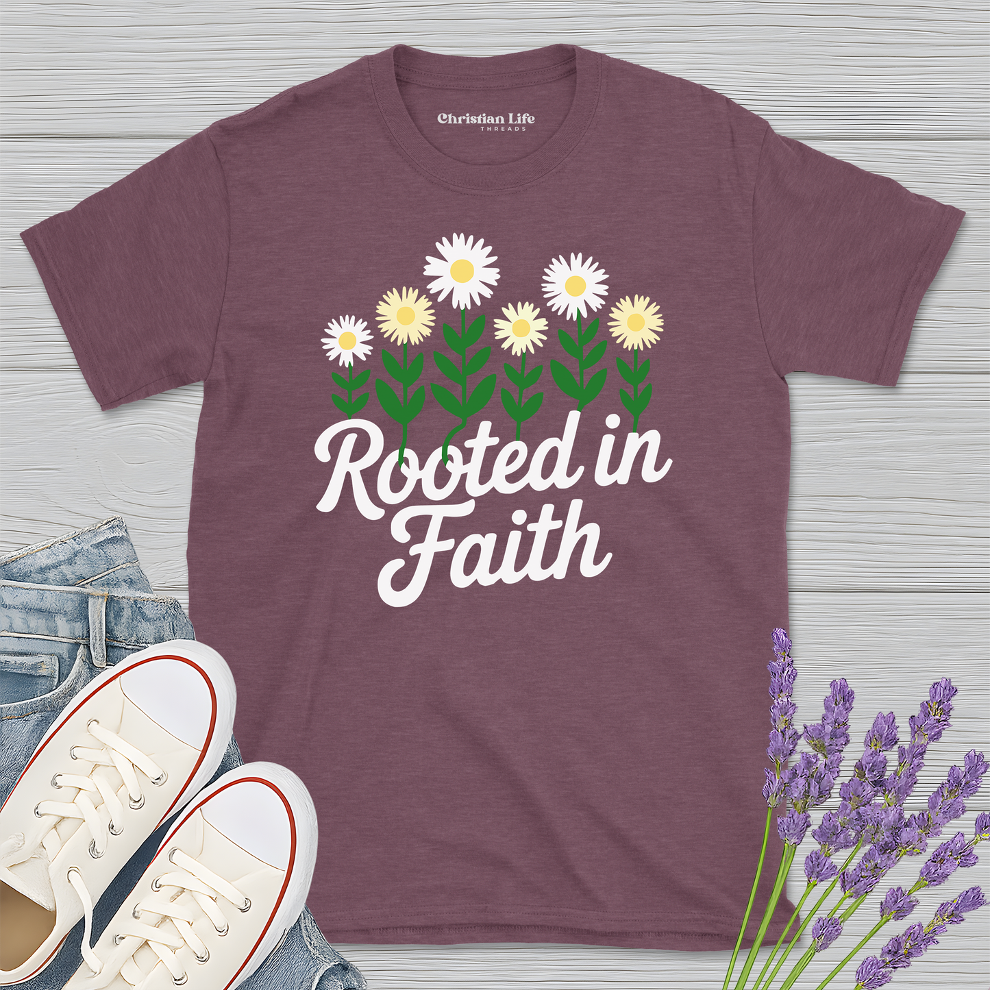 Rooted In Faith Daises Heather Tee