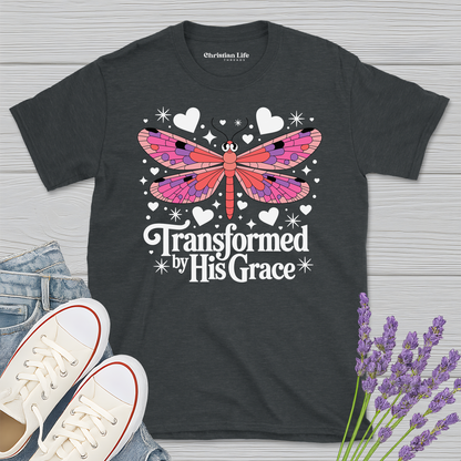 Transformed By His Grace Dragonfly Heather Tee