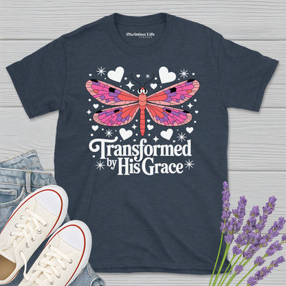 Transformed By His Grace Dragonfly Heather Tee