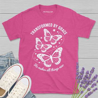 Transformed By Grace Butterfly Heather Tee