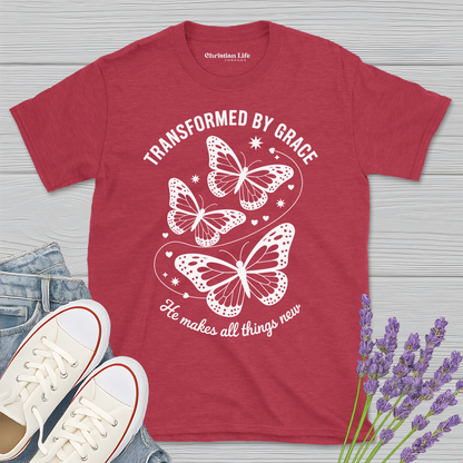 Transformed By Grace Butterfly Heather Tee